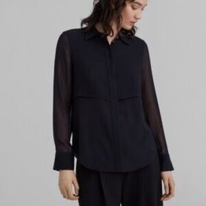 Club Monaco Women's Bernee Silk Shirt Chemise Long Sleeve Black Size m